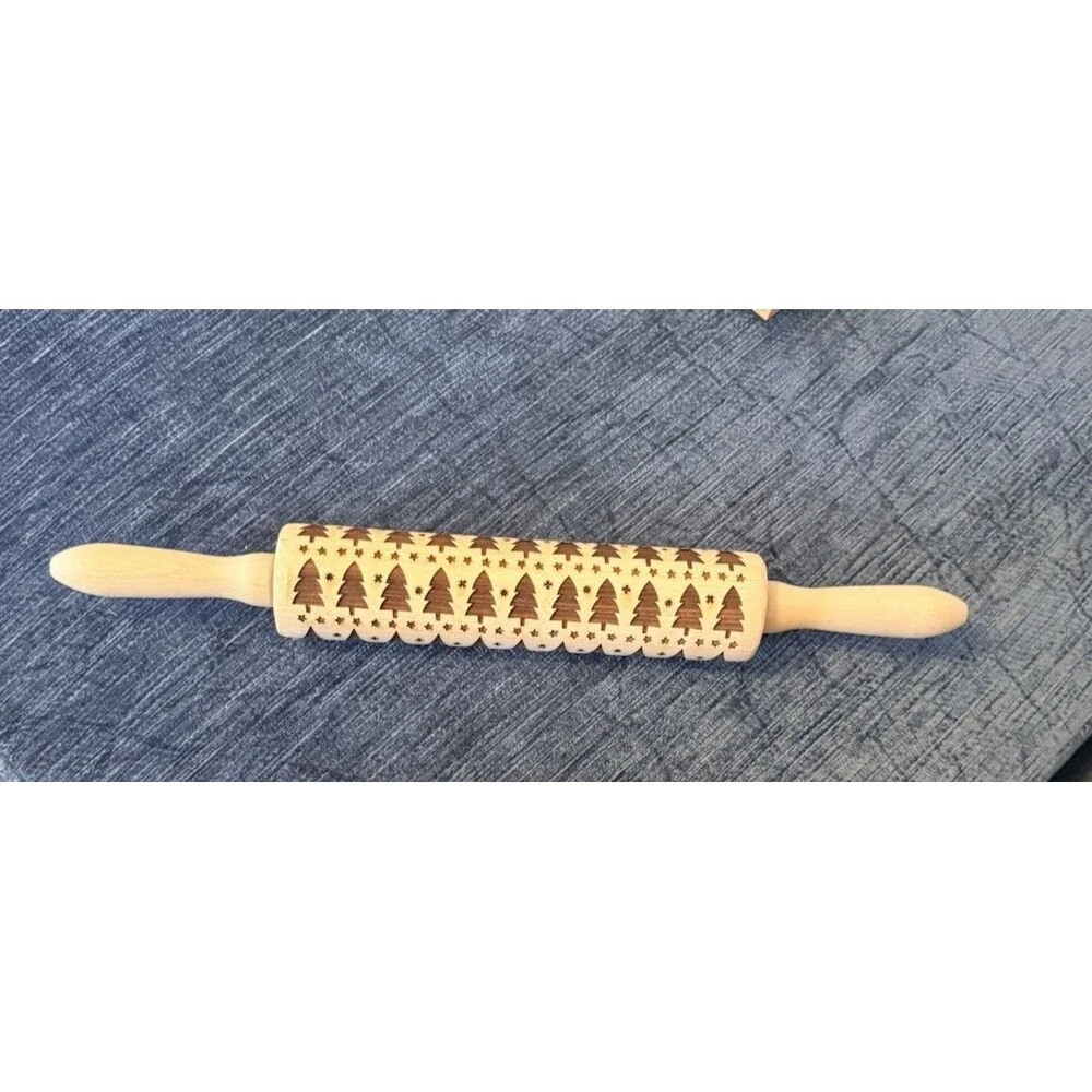 Embossing Rolling Pin Wooden Engraved Stars & Trees